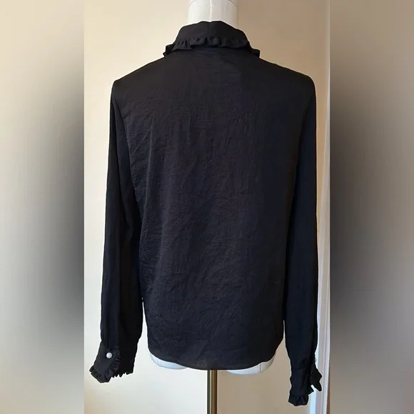 ZARA black satin effect tie collar shirt size medium - Picture 12 of 13